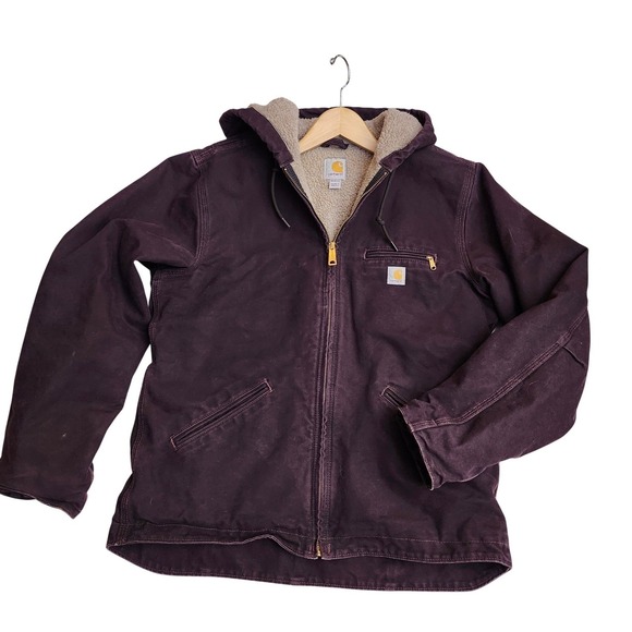 Carhartt Sherpa Lined Canvas Hooded Jacket Plum Purple Women's M 8-10 - Picture 10 of 10
